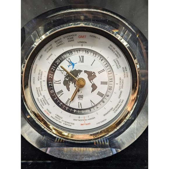 Vtg Hoya Crystal Museum Vertical World Clock Executive Desk Mantle Japan Travel - Picture 3 of 11